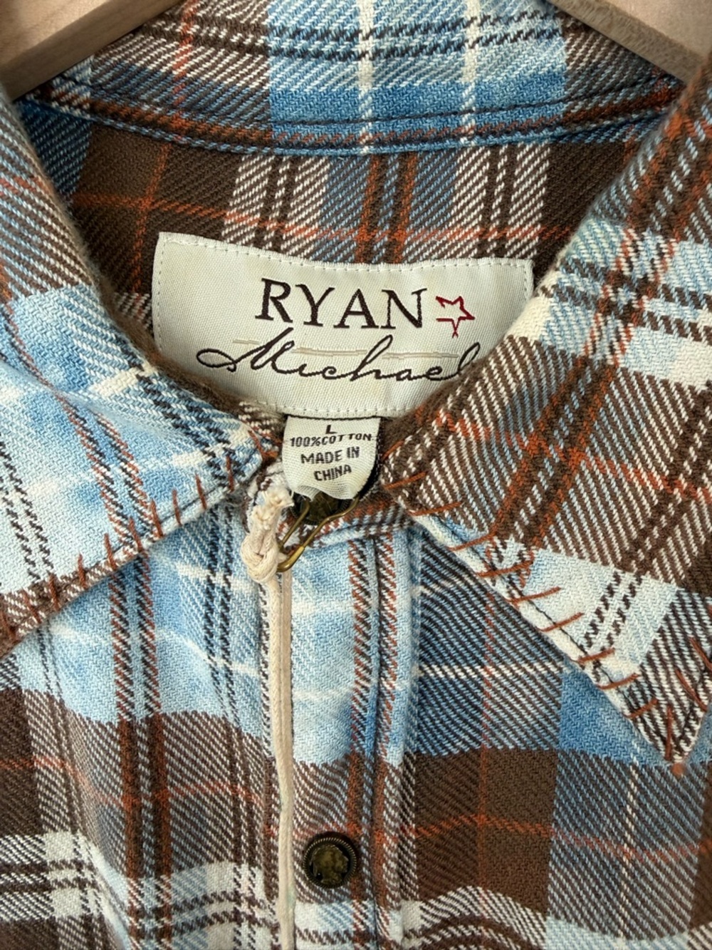 Ryan Michael Brown & Light Blue Plaid Button-Up Western Style Shirt - Picture 3 of 7